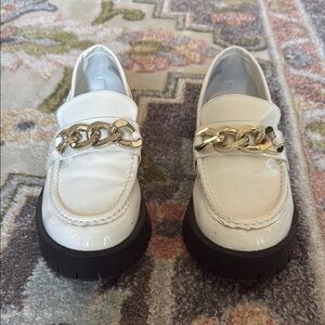 Forever 21 White Loafers with Gold Chain